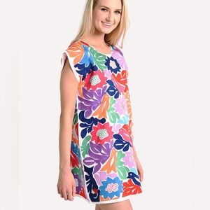 J.marie Maya Embroidered Floral And Birds Colorful Dress Tunic Dress